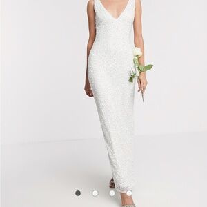 Beauut Bridal Embellished Sleek Maxi Dress Ivory Size 6 NWT